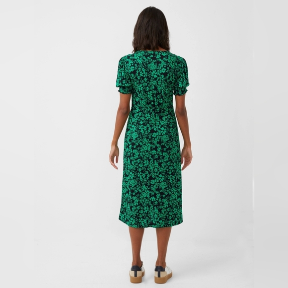 French Connection Green Black Floral Ditsy Short Sleeve Tea Midi dress Size 10 - Picture 6 of 12